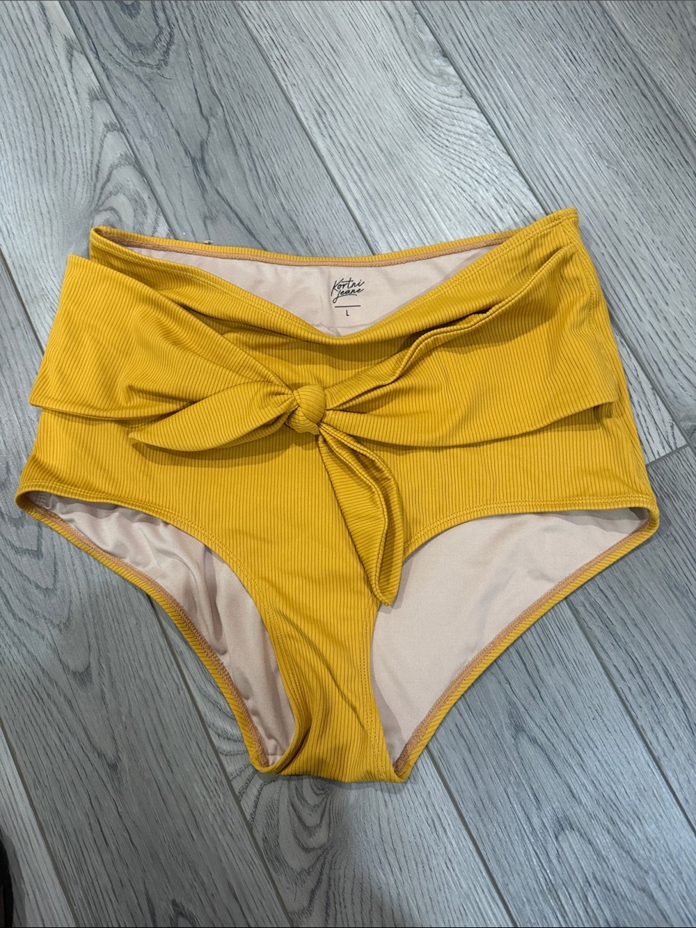Knot-Front High Waisted Women’s Bikini bottom - Mustard Yellow